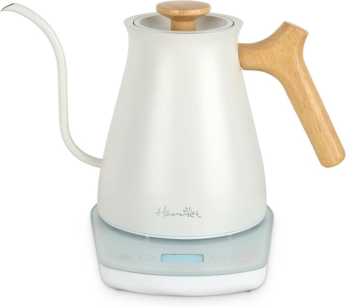 Harriet Gooseneck Electric Kettle, 0.8L, 1°F Control, Brew Timer | 120-Min Keep Warm, 104–203°F Control, Built-In Brew Timer, SUS304 Stainless Steel, Wood-Accent Handle for Pour-Over Coffee