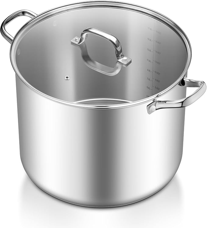 TeamFar Stainless Steel Stock Pot, 20QT Tri-ply Bottom Large Stockpot | Cooking Soup Pot with Lid, for Induction Gas Electric Glass Tops, Non Toxic & Sturdy, Straight Side & Various Stovetops Safe