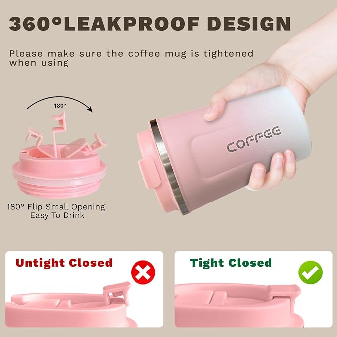 SPLMIFA Travel Coffee Mug Leak-Proof, Reusable Coffee Cups with Lids, Stainless Steel Vacuum Insulated Coffee Tumblers, Thermal Insulation Cup for Men and Women Hot & Cold Drinks(2nd-Pink White, 17OZ)