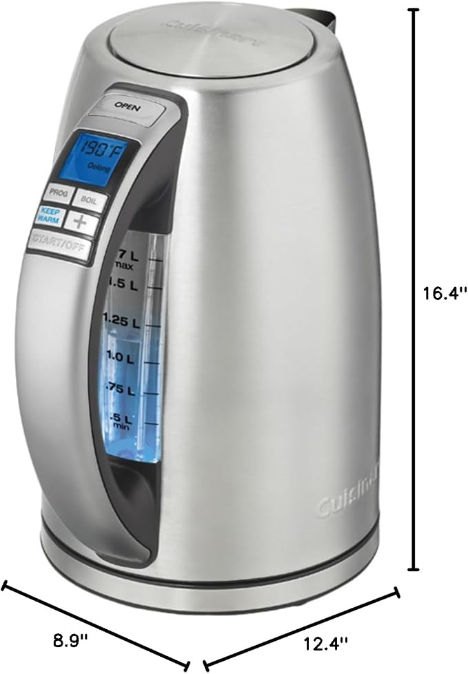 Cuisinart PerfecTemp 1.7-Liter 1500-Watt Stainless Steel Cordless Programmable Kettle with Six Presets, Stay-Cool Handle, & 360-Degree Swivel Power Base With LED display (CPK-20)