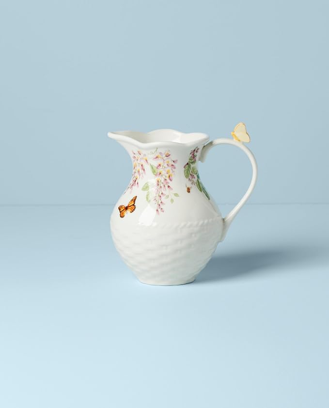 Lenox 893452 Butterfly Meadow Pitcher | hand wash only | 6.26 x 8.25 inch | floral design, table decor | 60oz, gift for women, table decor item