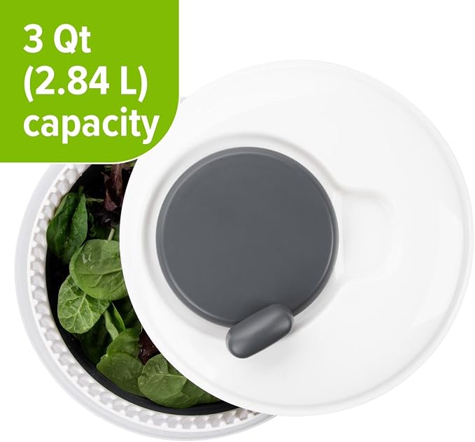 Space Saving 3 Quart Collapsible Salad Spinner with Comfort Easy Grip Handle, Foldable Lightweight Vegetable Dryer, BPA Free Kitchen Lettuce Washing Drying Tool for Fruit Veggie Storage