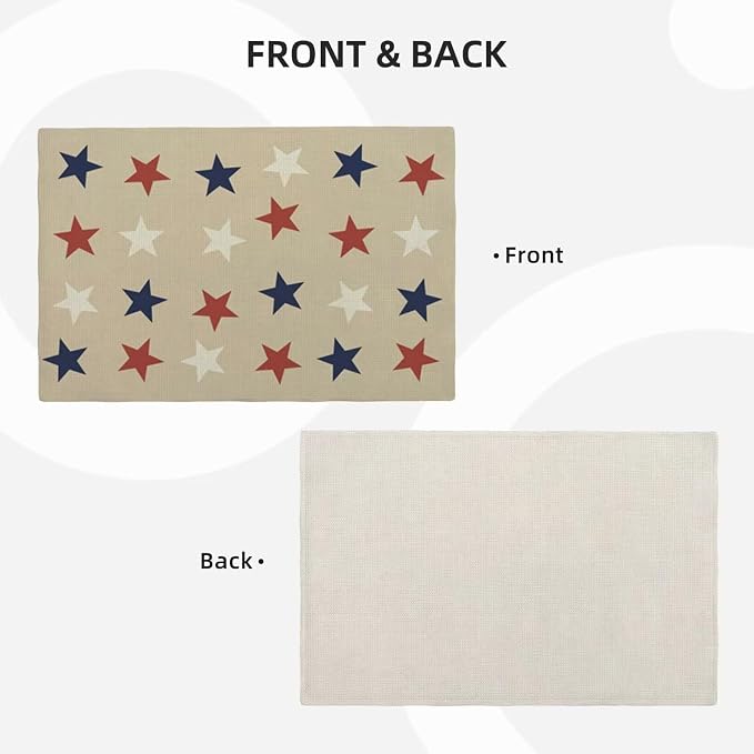 4th of July Placemats Set of 4, Independence Day Blue Red White Stars Patriotic Decorative Table Mat 12 x 18 Inch Heat Resistant Non Slip Line Fabric Place mat for Holiday Party Kitchen Dining