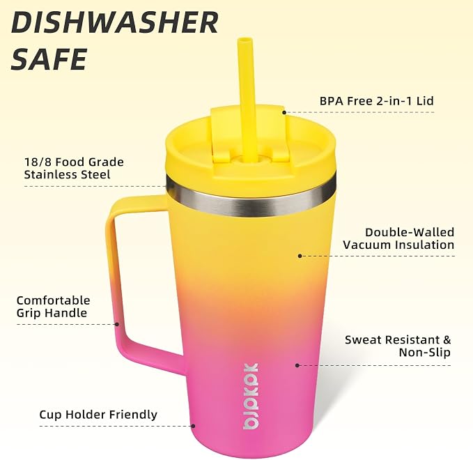 BJPKPK 18oz Insulated Tumbler with Handle, Lid & Straw, Stainless Steel | Double Wall Vacuum Insulated Coffee Travel Mug - Keeps Cold & Hot, BPA Free, Cupholder Fit for Office, Gym & Travel