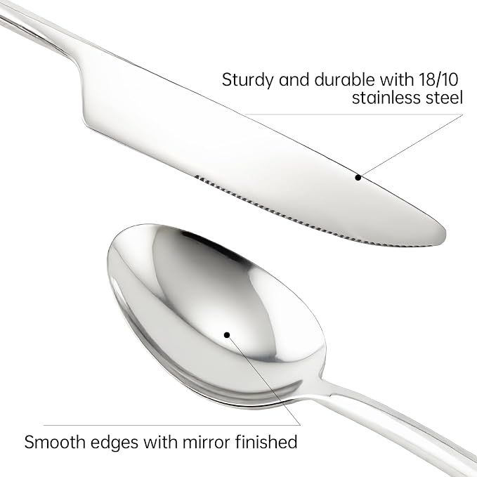 Silverware Set Combo with Musical Note Tail Design Service for 12 | 60-Piece 18/10 Stainless Steel Flatware, Knife Fork Spoon Cutlery Set, Daily Use Wedding Housewarming Gift, Dishwasher Safe