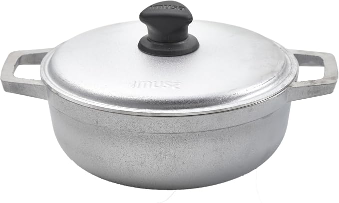 IMUSA 2 Qt Cast Aluminum Caldero Dutch Oven | Natural Finish, Riveted Handles with Aluminum Lid, Ideal for Rice, Soups, And Stews, Perfect for Serving Small Groups
