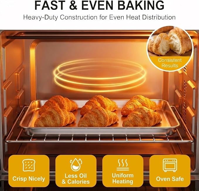 TeamFar Toaster Oven Pan, 12.5"x 9.5"x 1" Stainless Steel Baking Sheet Pan | Set of 2, Toaster Oven Tray Ovenware, Cookie Sheet for Roasting/Cooking, Non-toxic & Healthy, Easy Clean & Dishwasher Safe