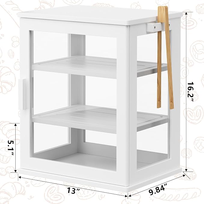 WOWLIVE Bread Box for Kitchen Countertop, 3 Layers Bread Storage Container | Large Bamboo Bread Bin for Homemade Bread with Window, Farmhouse Breadbox Organizer for Kitchen, Cabinet, White, Meduim