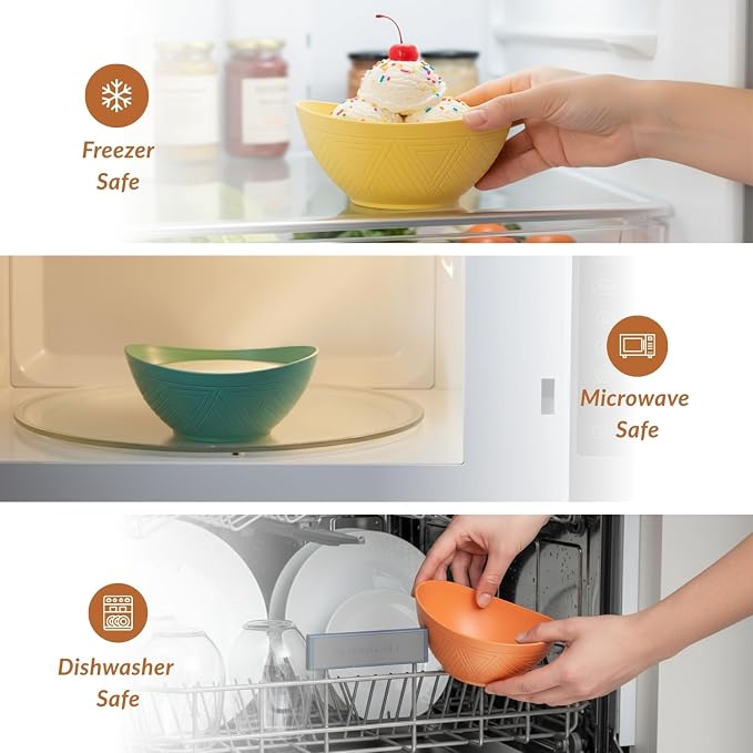 Wheat Straw Bowls 10 OZ Small Serving Bowls Unbreakable Dessert Bowls for Kitchen, Camping, RV, Party, Unbreakable Mini Oval Bowls for Ice Cream Microwave and Dishwasher Safe (6 PCS Multi)