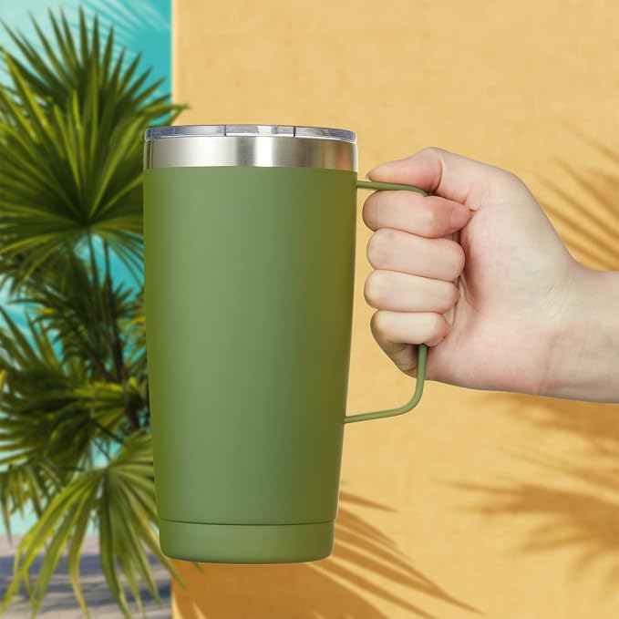CIVAGO 20 oz Tumbler Mug with Lid and Straw, Insulated Travel Mug with Handle, Double Wall Stainless Steel Vacuum Coffee Tumbler, Thermal Cup, Navy Blue