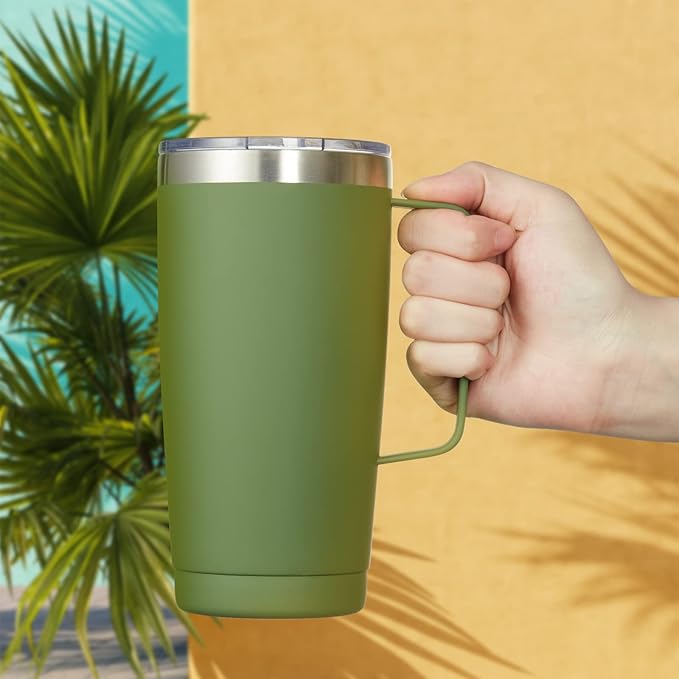 CIVAGO 20 oz Rose Gold Insulated Stainless Steel Tumbler Mug with Lid, Straw, Handle and Double Wall Vacuum Insulation