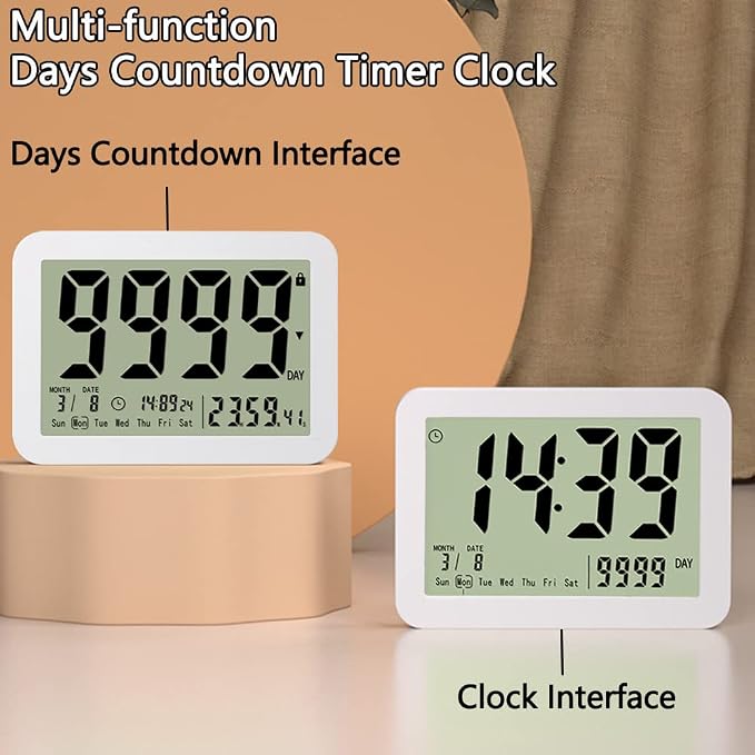 Digital Countdown Days Timer Clock | 9999 Days Count Down Timer with Stand Strong Magnetic Back, Ideal for Retirement Wedding Vacation Birthday Exam Lab