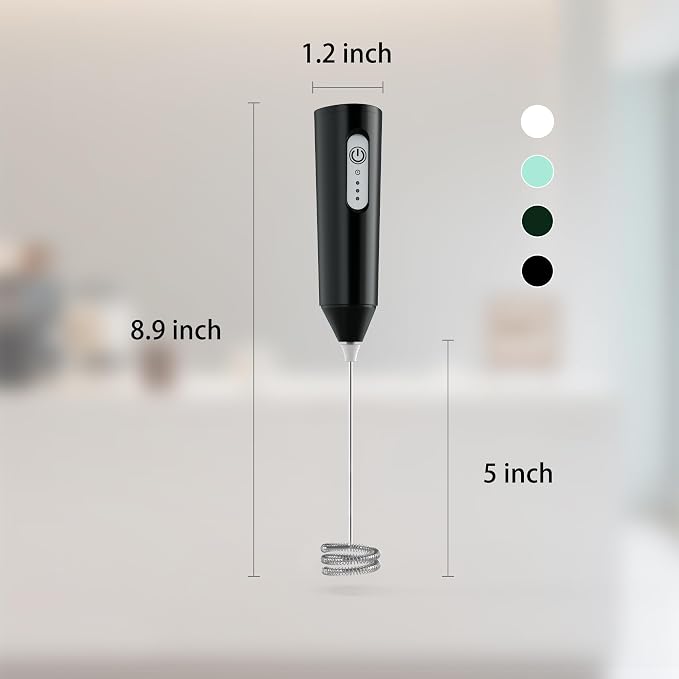 Puraville Rechargeable Electric Milk Frother Handheld, Black | 3 Speeds Electric Whisk Drink Mixer, Type-C Charging BPA Free for Coffee, Latte, Cappuccino, Egg,Cream