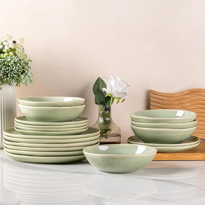 AmorArc Ceramic Dinnerware Sets for 4, 12Pcs Plates and Bowls Sets Dishes | Stoneware Handmade Reactive Glaze Dinner Set, Highly Scratch Resistant | Dishwasher & Microwave Safe Dishware