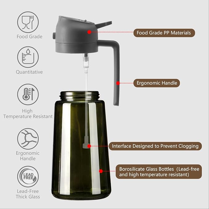 SWEET VIEW Olive Oil Dispenser and Oil Sprayer 16oz/470ml | Glass Light-Proof Oil Pourer for Kitchen Air Fryer, Cooking, Salad, and BBQ, with Stickers