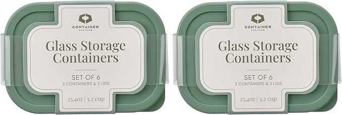 Glass Food Storage Containers with Lids — 12 Piece — 24.4 oz Glass with BPA-Free Leakproof Stackable Lids — Microwave, Oven & Dishwasher Safe — Ideal for Meal Prep & More - Soft Sage