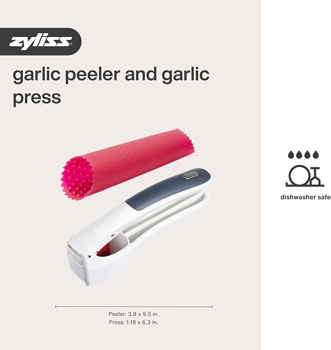 Zyliss Garlic Peeler & Easy Clean Garlic Press - Silicone Garlic Peeler Tube and Garlic Crusher for your Kitchen Accessories - 2 Piece