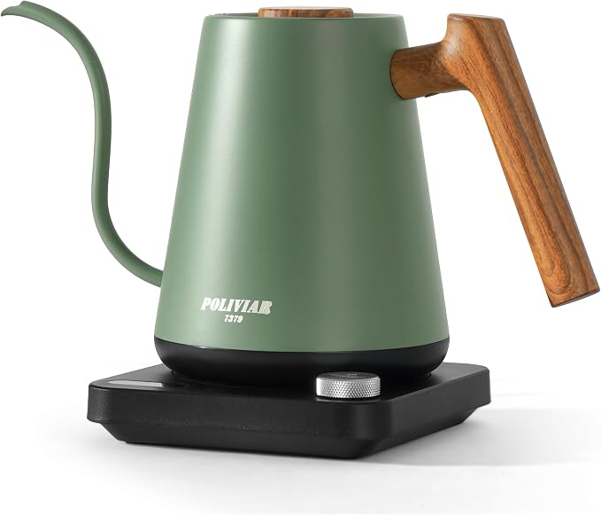 POLIVIAR Electric Gooseneck Kettle, 1350W Electric Tea Kettle Wood Pattern Handle, 34oz Pour Over Electric Kettle for Coffee & Tea, 18/8 Stainless Steel Inner, Temperature Control & Rapid Heating | 1350W, 34oz Pour Over Electric Tea Kettle for Coffee &...