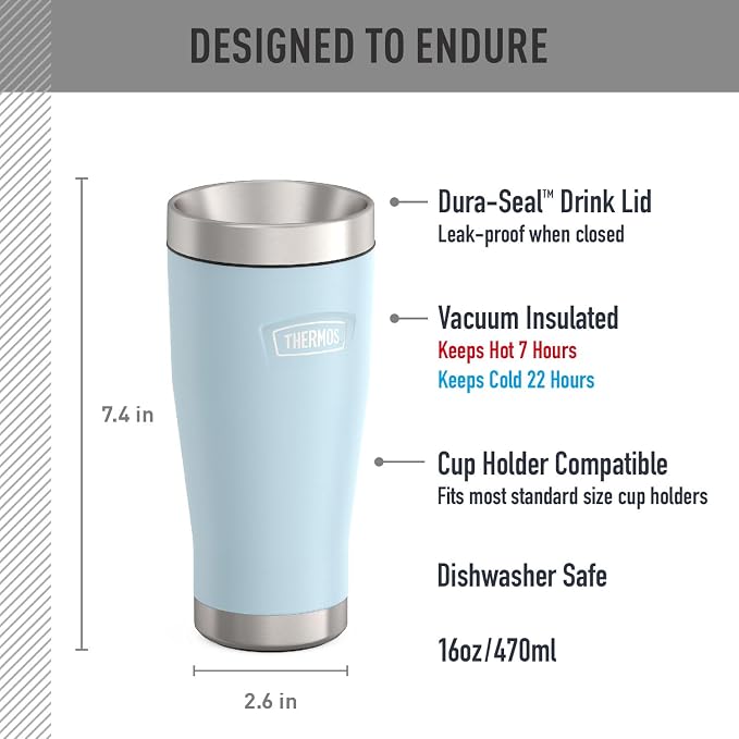 THERMOS ICON SERIES, Stainless Steel Tumbler, Glacier, 16 oz | BPA Free Material