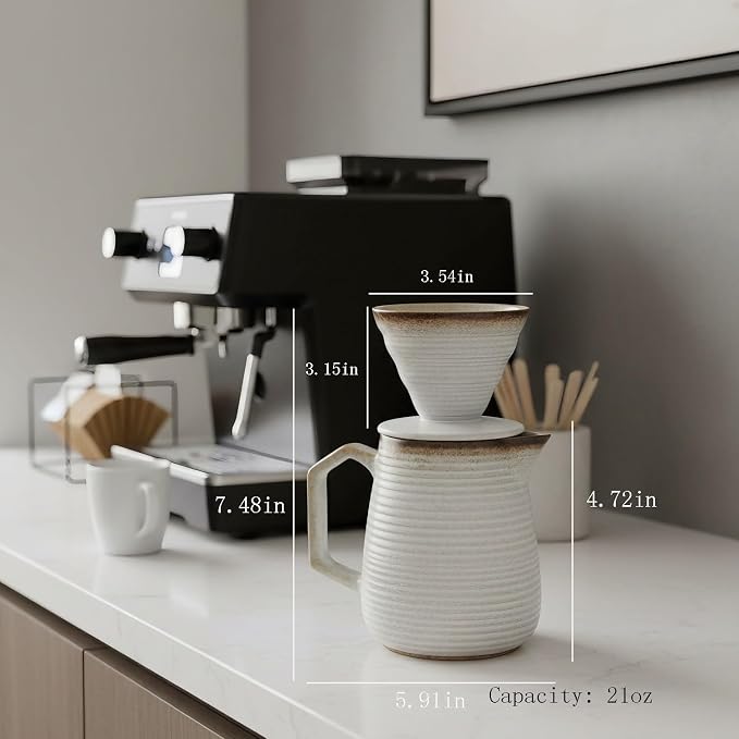 pour over coffee maker - Ceramic Dripper Pot, Heat-Resistant & Easy Clean | Manual Slow Drip Coffee Brewer for Office, Home, Camping 1-3 Cup Pour 20 coffee filters