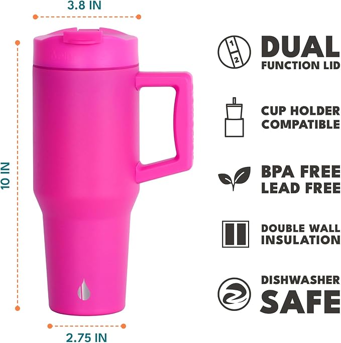 Elemental 100% Leak Proof 32oz Tumbler with Handle & Straw Travel Mug | Stainless Steel Double Wall Insulated Tumbler for Hot and Cold Beverages with Sip & Straw Lid