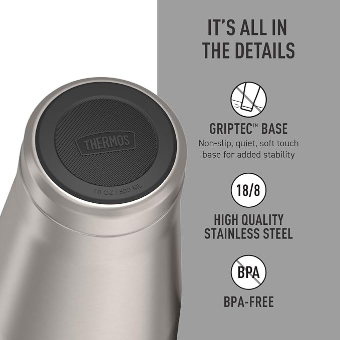 THERMOS ICON SERIES, Stainless Steel Tumbler with Slide Lock, 18 Ounce, Matte Stainless Steel