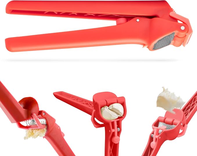 Dreamfarm Garject Lite 2-In-1 Garlic Peeler, Garlic Press & Mincer with Garlic Peel Ejector, Nylon - Red | No-peel mincer with skin eject button, fits up to 2 cloves, dishwasher safe heavy-duty nylon, stainless steel crusher plate
