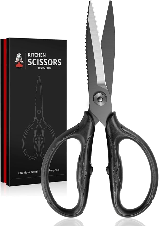 SHAN ZU 8.4" Titanium Heavy Duty Kitchen Scissors - Japanese Shears | Professional 5Cr15MoV Stainless Steel, All Purpose Shears for Meat/Herbs/Poultry, Dishwasher Safe, Gift Box, (Black)