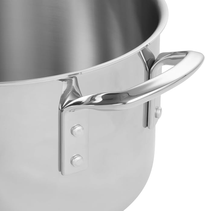 WINCO Tri-Ply Stock Pot, Silver | Dishwasher safe, Triple-riveted handles, Dripless pouring, Great for Stocks, Soups, Pasta and Batch Cooking