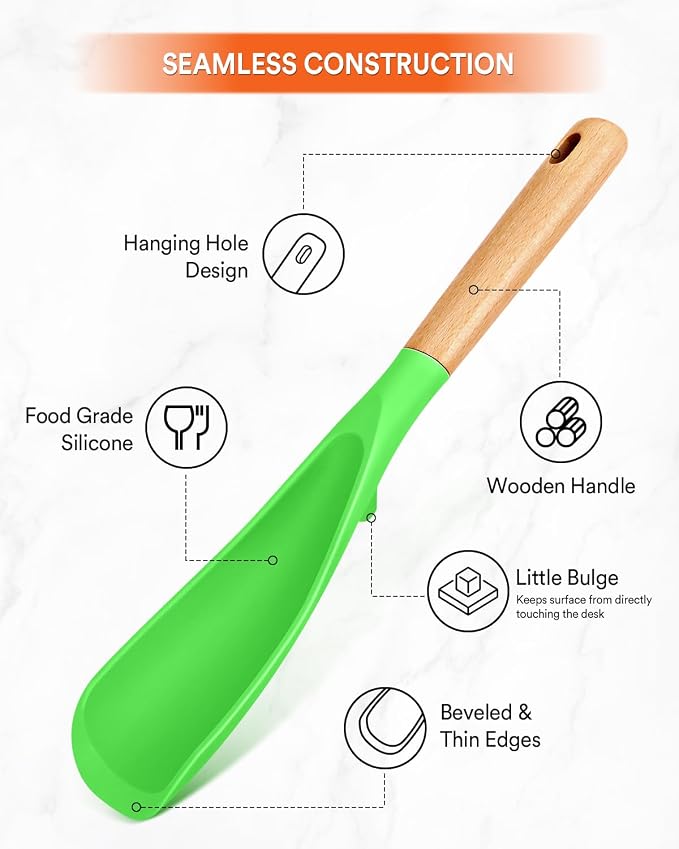 Cooking Spoon and Rice Scooper for Nonstick Cookware,Multi-function | Great for Cooking and Serving, Sturdy BPA-Free Matte Silicone, Wood Handle Spoon for Mixing, Scoop, and Scrape,9.3"+14.3"