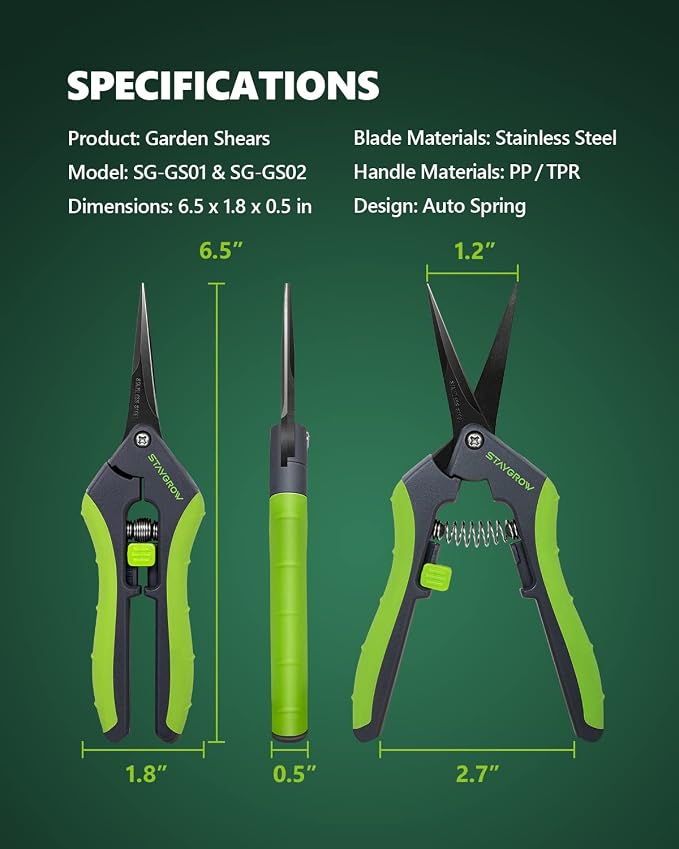 2pcs 6.5" Pruning Shears for Gardening Ultra Sharp Garden Scissors | Plant Snips for Precise Cuts, Stainless Steel Bonsai Clippers with Spring Loaded, Garden Shears (1pc Straight & 1pc Curved)