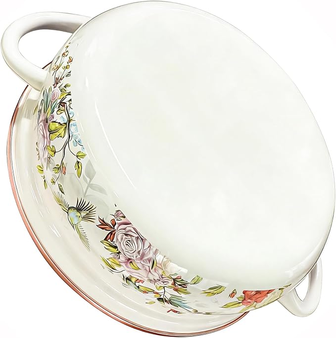 Elsjoy 4.2 Quart Vintage Enamel Stock Pot with Lid and Handle, Floral Cooking Pot Large Kitchen Simmer Pot, Vintage Enamelware for Induction Cooktop, Gas Stove