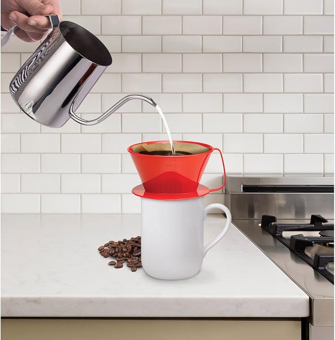 Fino Pour-Over Coffee Brewing Filter Cone, Number 4-Size, Red, Brews 8 to 12-Cups, Set of 2