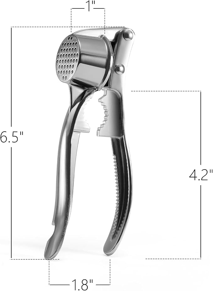 Aluminum Garlic Press with Peeler Dual Use for Garlic Nuts Ginger | Ergonomic easy-squeeze handle, rustproof, dishwasher safe for home camping use