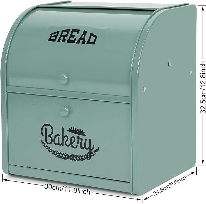 Olebes Bread Box, Metal Bread Box For Kitchen Countertop, Bread Storage Container Holds 2 Loaves Of Bread, High Capacity Breadbox, Bread Holder Suit Farmhouse Kitchen Decor For Counter