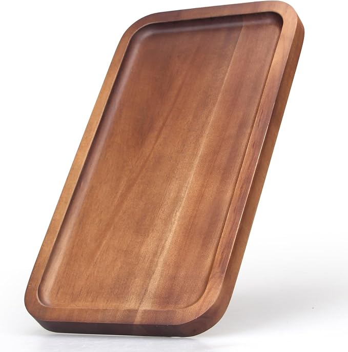 Acacia Wood Serving Tray Decor Small Cheese Charcuterie Boards Wooden Plate | Rectangle Mini Wood Tea Coffee Trays for Kitchen Bathroom Counter Appetizer Plates Party Platter Food Dish Snack Dessert Tray
