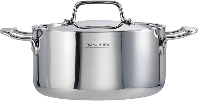 Tramontina Utsava Tri-Ply Clad Stainless Steel 3.25-Qt Casserole with Lid | Ceramic Non Stick Interior, Induction-Ready Small Dutch Oven Pot