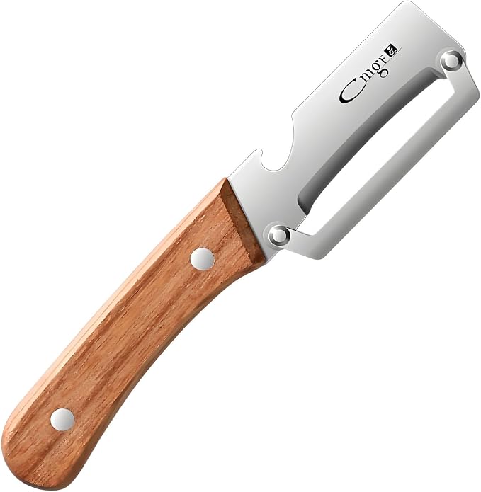Vegetable Peeler Wooden Handle Sharp Stainless Steel Blade for Fruit | 2-in-1 Multifunctional Peeler,Anti-slip,Zero Snag,Built-in Bottle Opener,Peelers for Kitchen Veggie Potato Pumpkin Apple