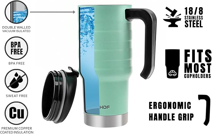 HAUSHOF 24 oz Travel Mug, Stainless Double Wall Vacuum Insulated Tumbler with Handle & Spill Proof Twist On Flip Lid and Wide Mouth, BPA Free