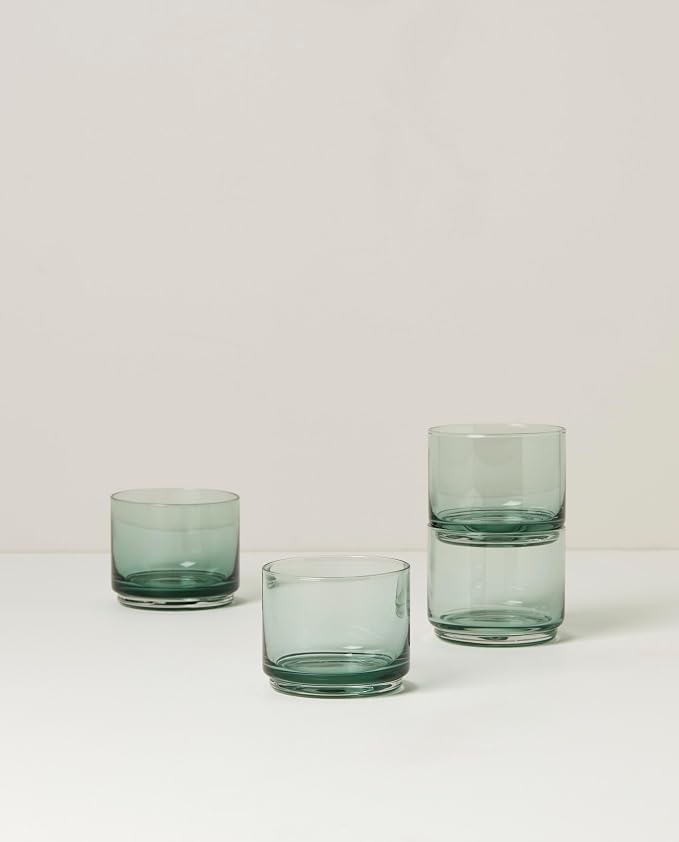 Lenox Tuscany Classics Stackable Drinkware, Glass, Dishwasher Safe, Short Glasses, Set of 4, Green (4 Piece)