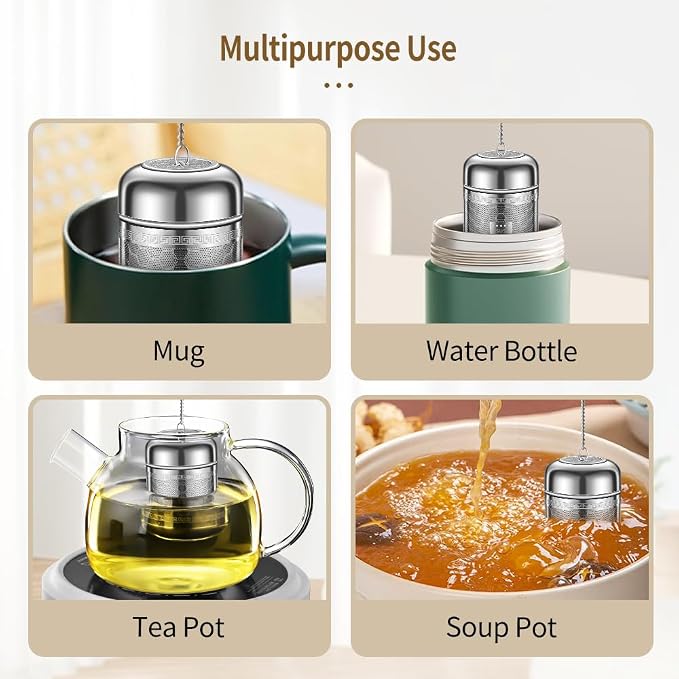 2 Pack 316 Stainless Steel Tea Infuser, Extra Fine Mesh Tea Strainers for Loose Tea, Tea Strainer with Extended Chain Hook, Tea Steeper (2 Pack - Small)