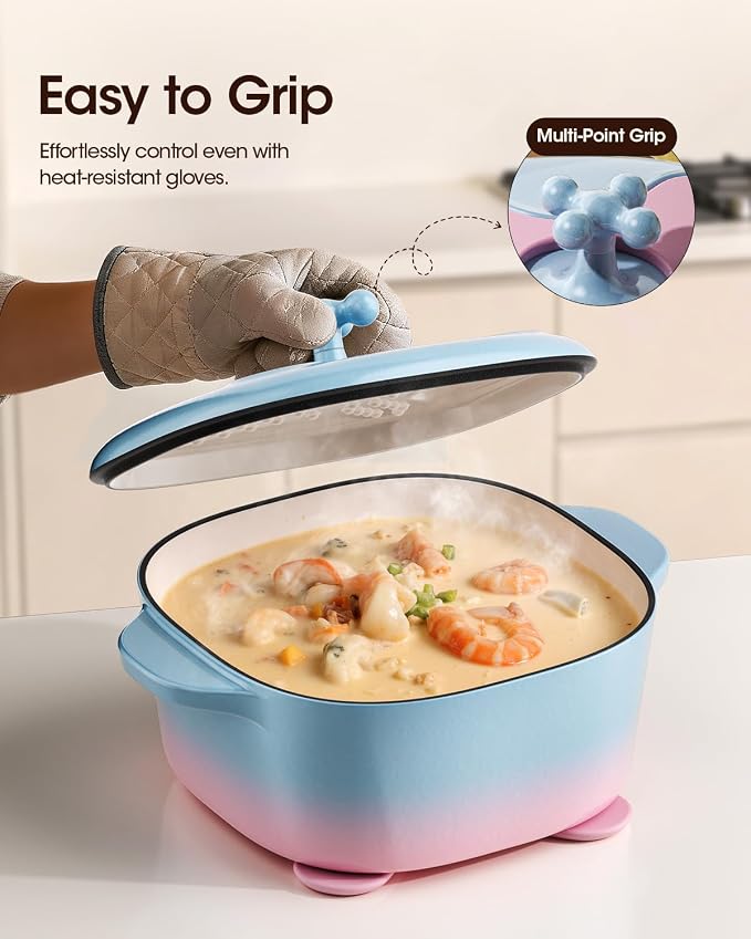5 Qt Enameled Cast Iron Oval Dutch Oven with Lid, Light Blue | 6-Layer Nonstick Enamel, Extra Capacity Oval Design, Heavy Self-Basting Lid, Heat-Resistant Silicone Pad Included