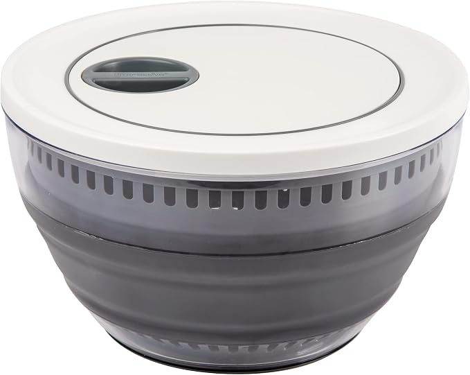 Progressive International Prepworks 4 Quart Space Saving Folding Collapsible Salad Spinner, Drainer, & Colander for Salad Preparation and Food Washing, Grey
