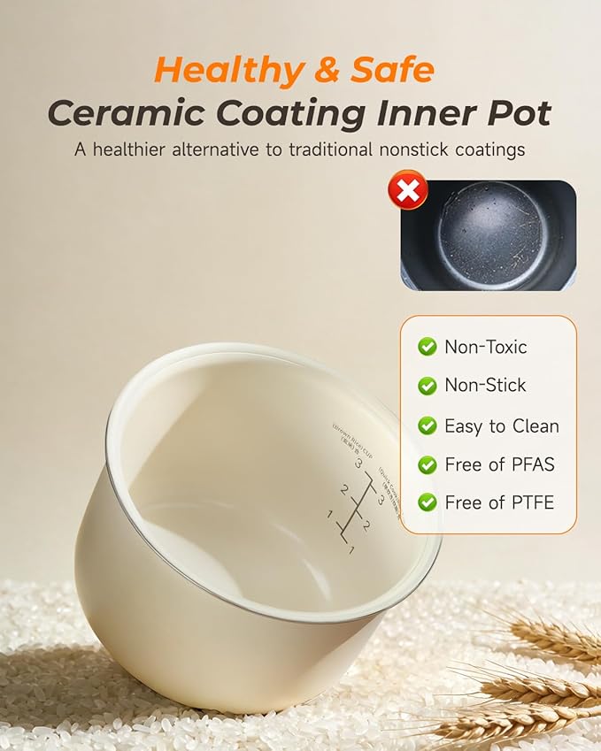 Feekaa Rice Cooker Small, 3-Cup Uncooked (6-Cup Cooked), Compact Mini Rice Cooker Small Kitchen with Ceramic Coated Inner Pot, Rice Maker with 6 Menu Options, 12H Delay Timer, Low Temperature Cooking