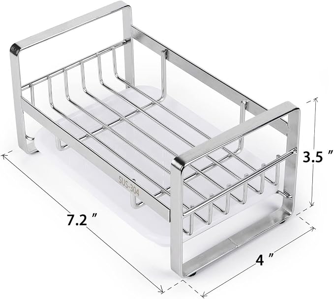 HULISEN Kitchen Sink Sponge Holder, 304 Stainless Steel Kitchen Soap Dispenser Caddy Organizer, Countertop Soap Dish Rack Drainer with Removable Drain Tray, not Including Dispenser and Brush | Removable Drain Tray, Holds Sponges Soap Bottles Brushes, C...