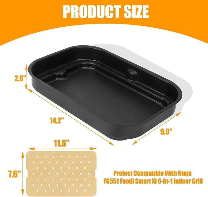 FG551 Non-Stick Griddle Pan Replacement Part | Fits Ninja Foodi FG551, DG651, DG551 Smart XL Indoor Grill | Includes 100PCS Disposable Air Fryer Parchment Paper Liners