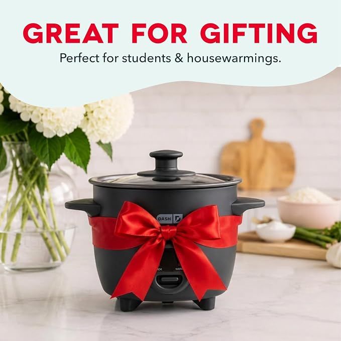 Dash Mini Rice Cooker, 2-Cup Removable Ceramic Nonstick Pot, Black | Small Rice Cooker, Rice Maker for One, Keep Warm Function, Cooks Oatmeal, Quinoa & Grains