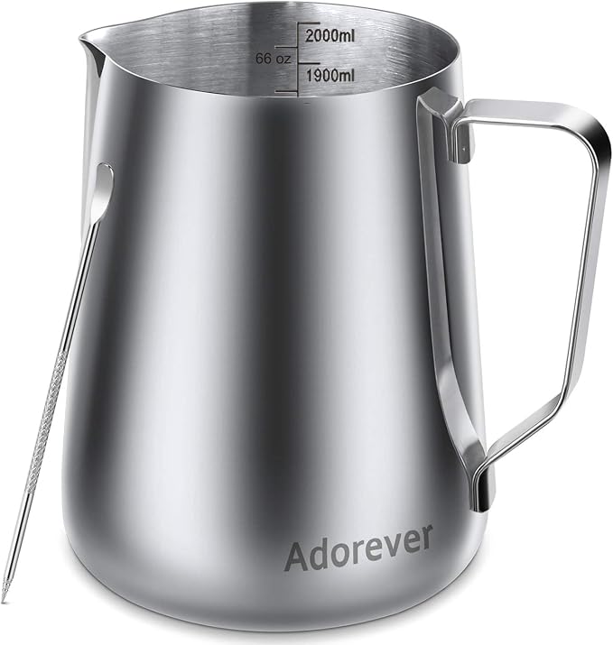 Milk Frothing Pitcher, 66oz Steaming Pitcher Stainless Steel Espresso Machine Accessories for Coffee Bar, Cappuccino Barista Tools Milk Jug Steamer Frother Cup with Decorating Latte Art Pen