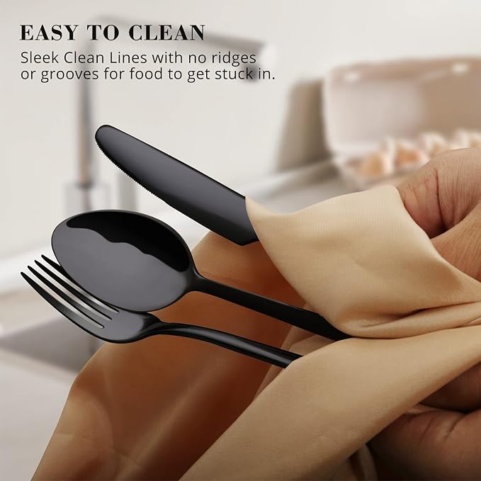 Black Silverware Set, 20-Piece Flatware Set for 4, 18/10 Stainless Steel Cutlery for Home Kitchen and Restaurant