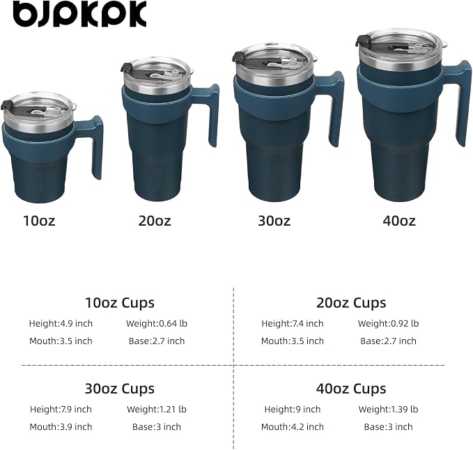 BJPKPK 40 oz Tumbler with Handle & Straw, Insulated Stainless Steel Mug | Double Wall Vacuum, Keeps Hot/Cold, Thermal Cup, BPA Free, Dishwasher Safe, Cupholder Fit, Coffee & Travel, Navy Blue